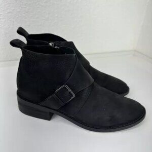 Eileen Fisher Ankle Boots Savoy Nubuck Suede Leather Black Monk Strap Size 6.5